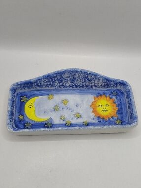 Hand-Painted Ceramic Celestial Sun & Moon Trinket Dish, Eye Glasses Holder